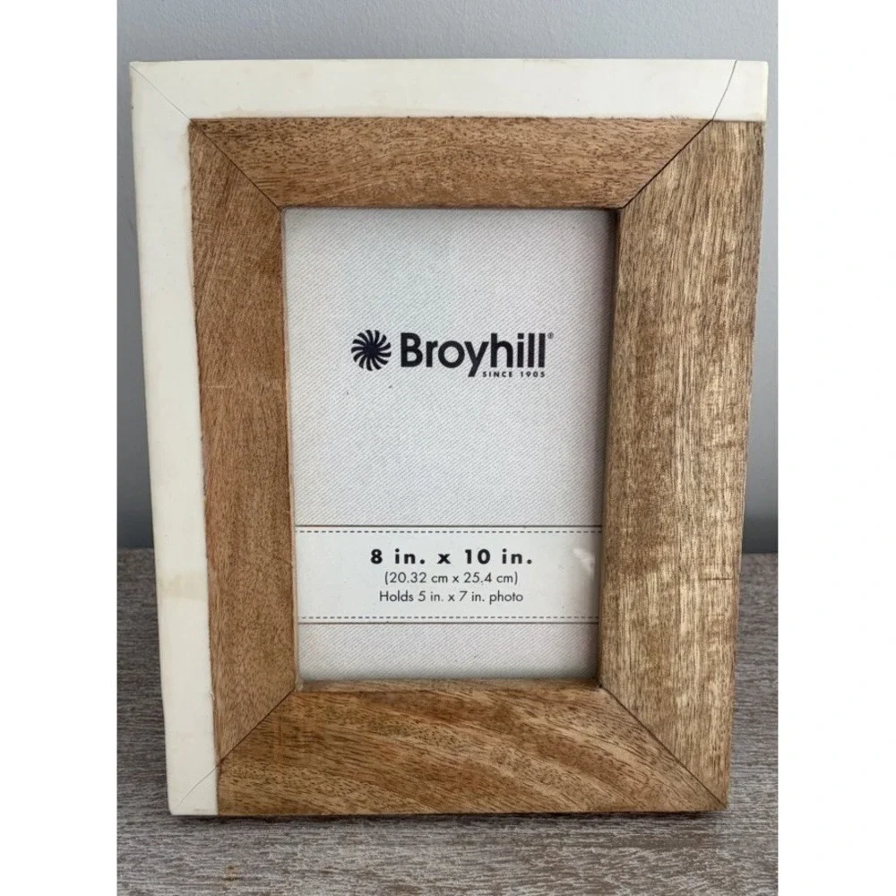 Wood Picture Frame Brown White Distressed Farmhouse Rustic Decor Fits 5x7 Photo
